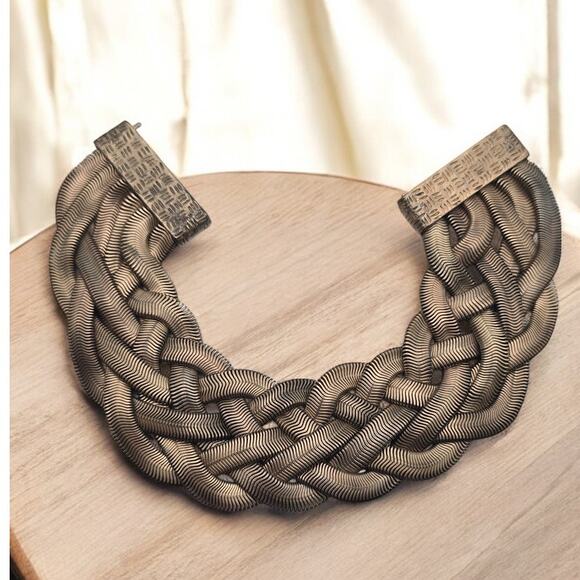 Woven Braided Herringbone Statement 1980s Vintage Bracelet - Picture 6 of 8